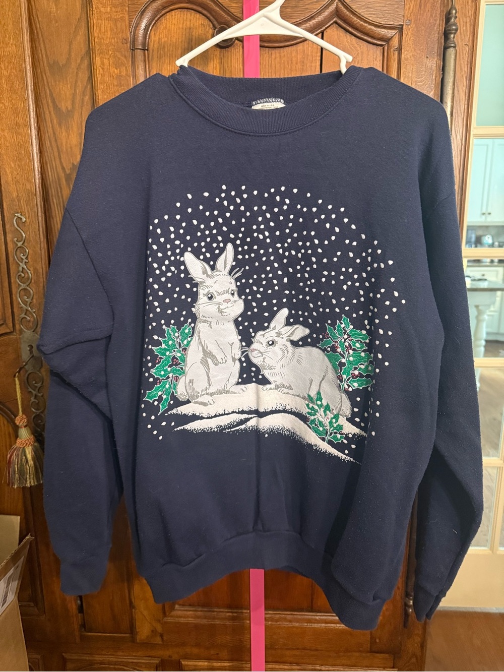 Men's Navy Crewneck Sweatshirt with Winter Rabbit Graphic - TNT